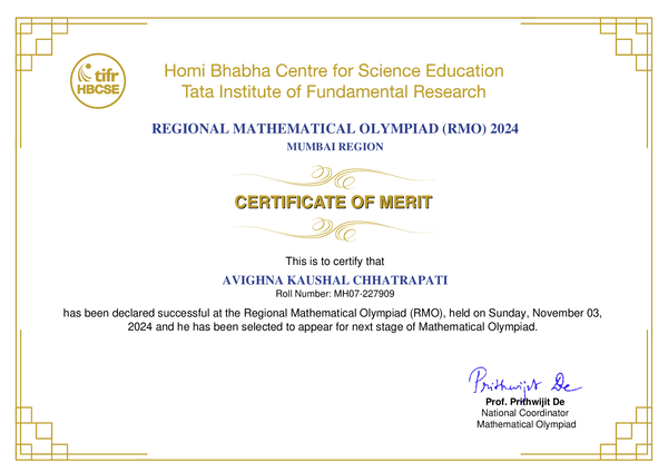 INMO 2025 Qualification Certificate