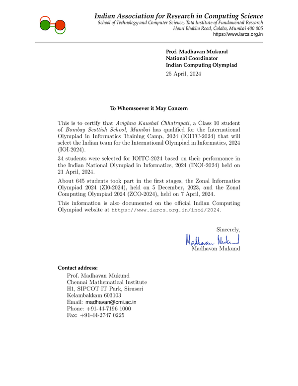 IOITC 2024 Participation Certificate