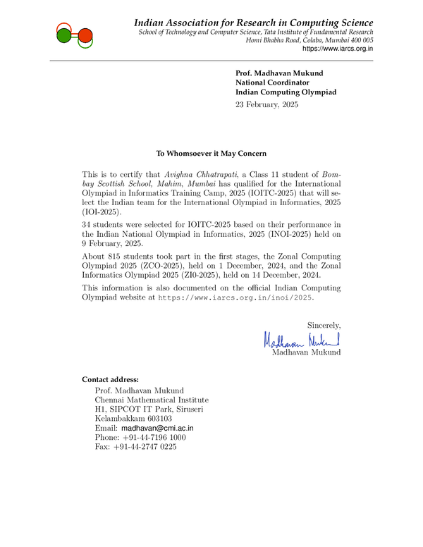 IOITC 2025 Participation Certificate